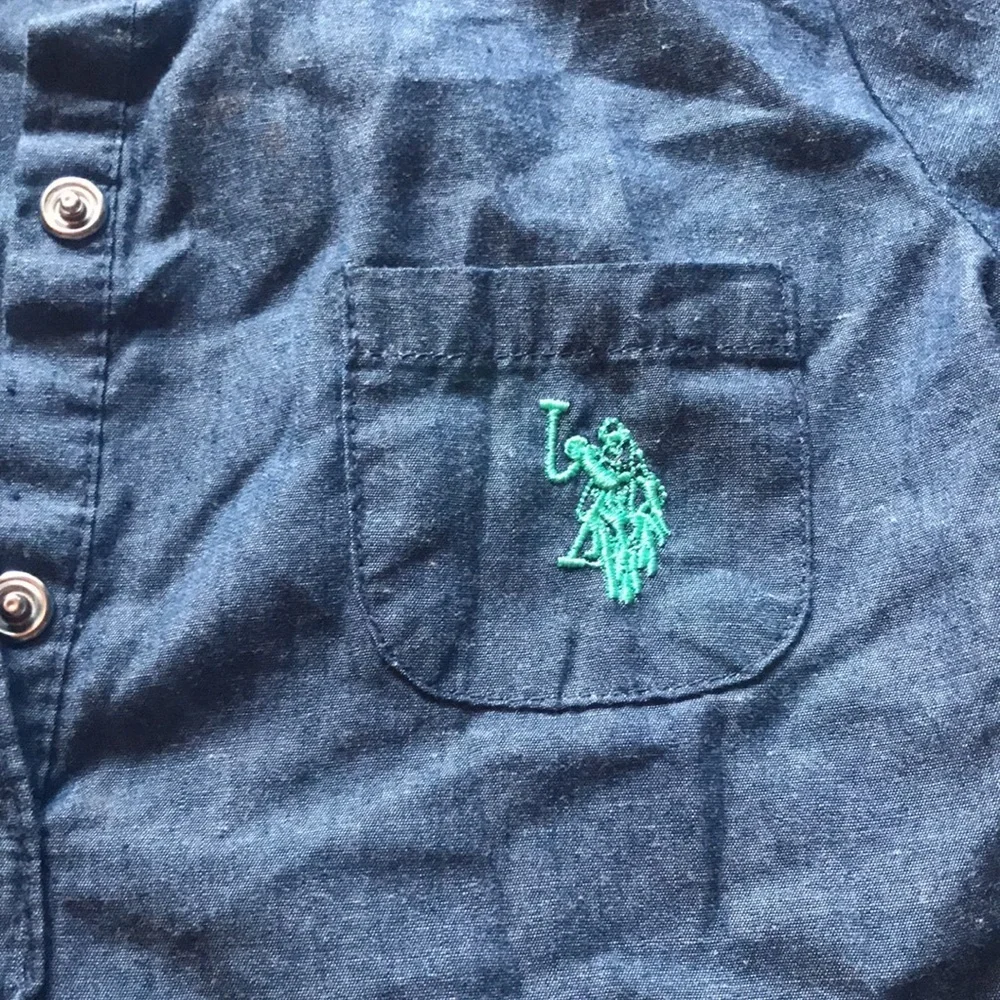 U.S Polo Assn. Dark Blue Denim Look Polo Short Sleeve 3 Snap Button Shirt